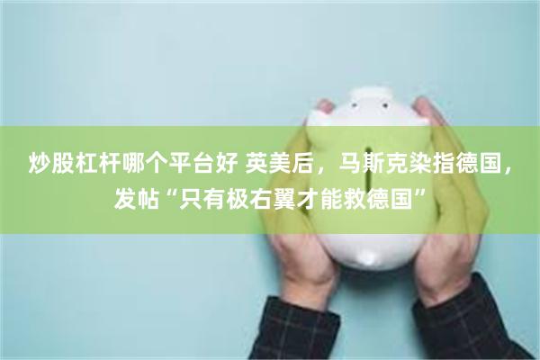 炒股杠杆哪个平台好 英美后，马斯克染指德国，发帖“只有极右翼才能救德国”